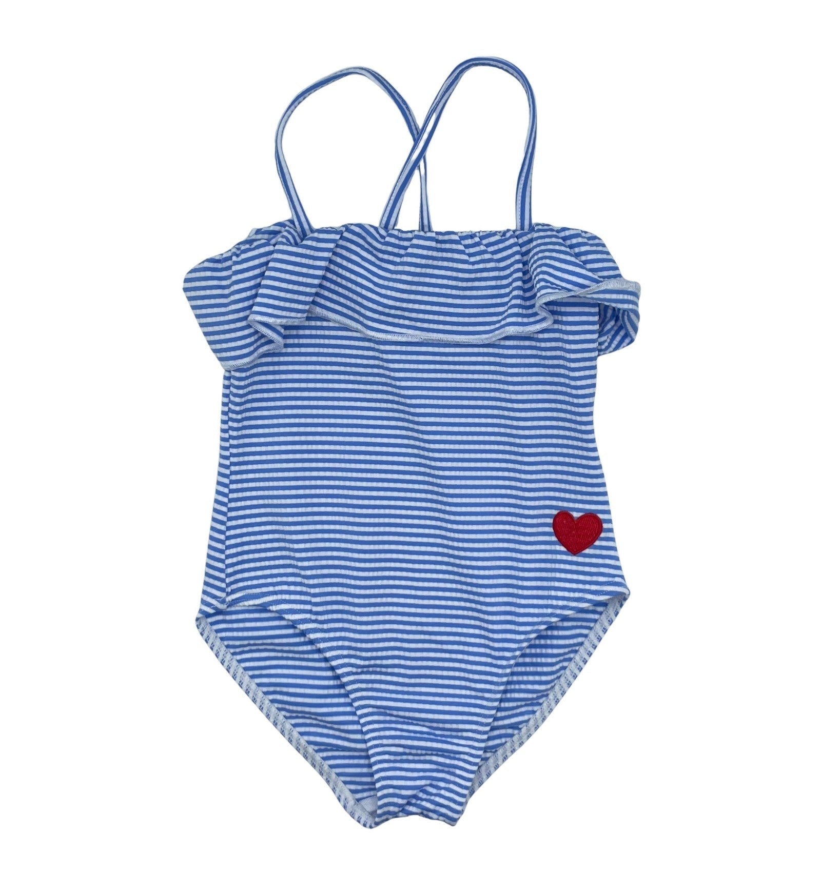 bathing suit striped ruffle with embroidered heart