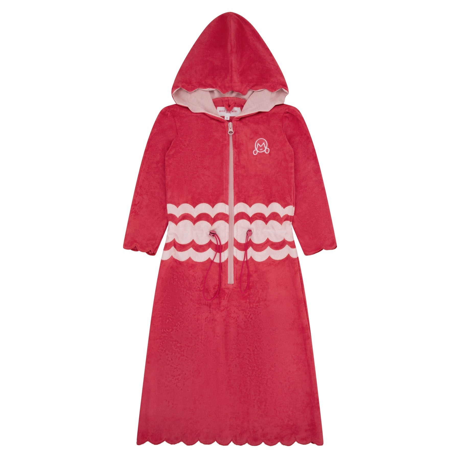 bathrobe scalloped detail terry half zip with hood