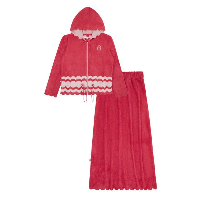 bathrobe 2 pc scalloped detail terry zip up and skirt