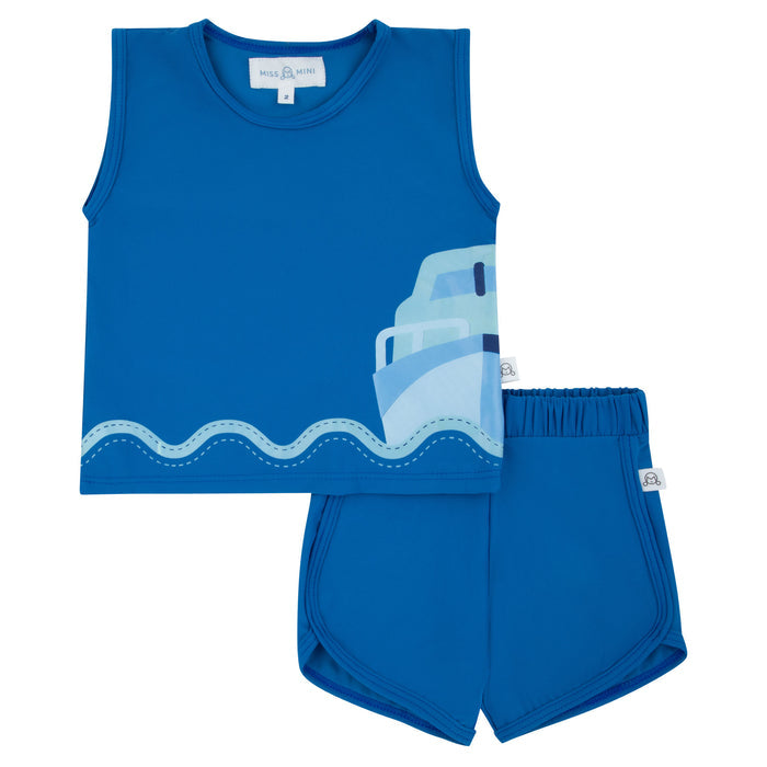 swim set scalloped detail boat tank and shorts