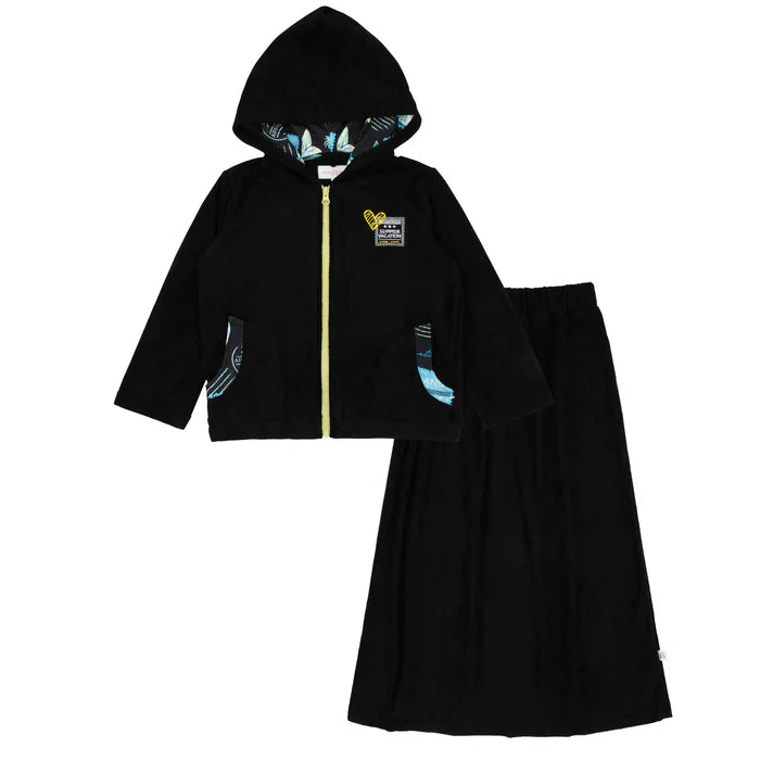 bathrobe 2 pc postcard color trim terry zip up and skirt