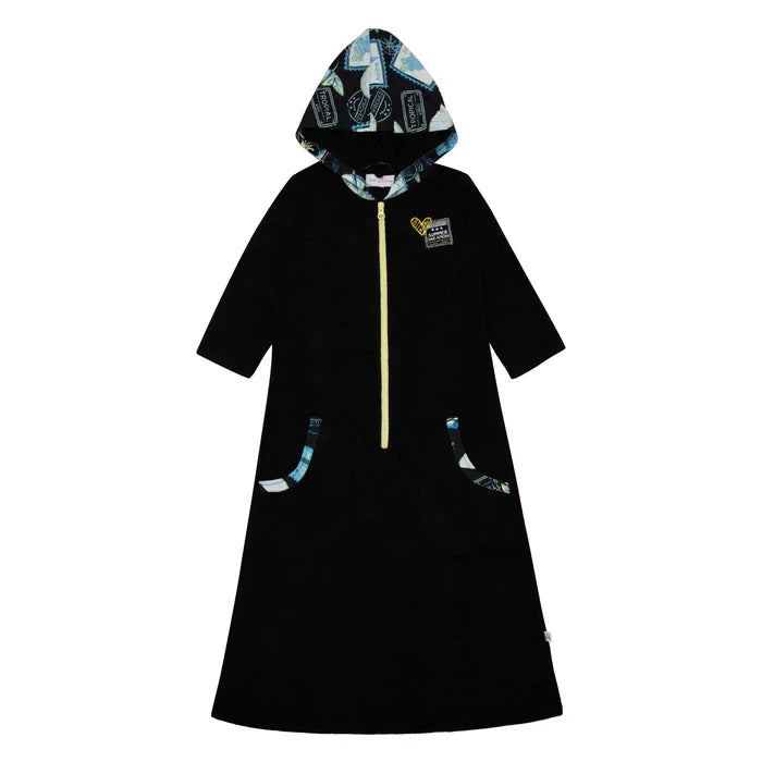 bathrobe postcard color trim half zip terry with hood