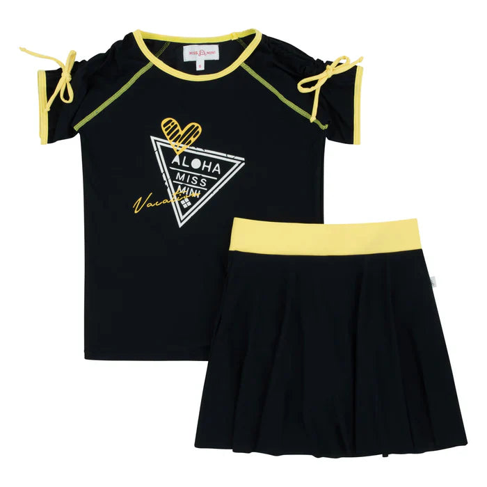 cover up 2 pc postcard color contrast tee and skirt