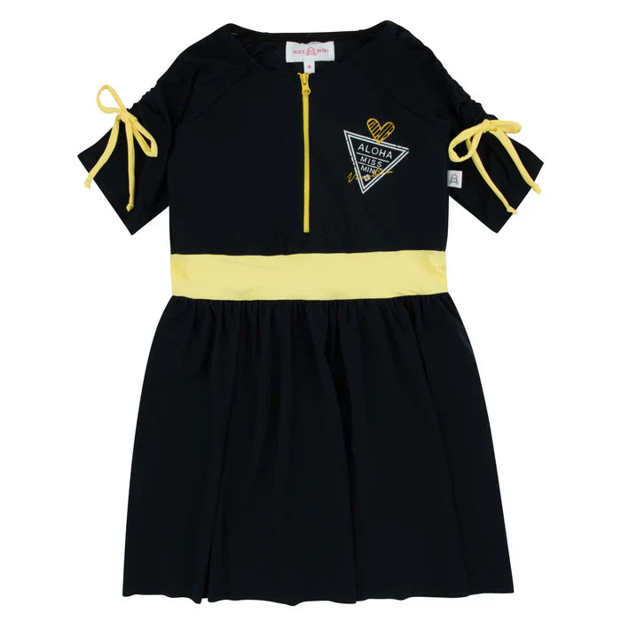 swimdress postcard color contrast half zip