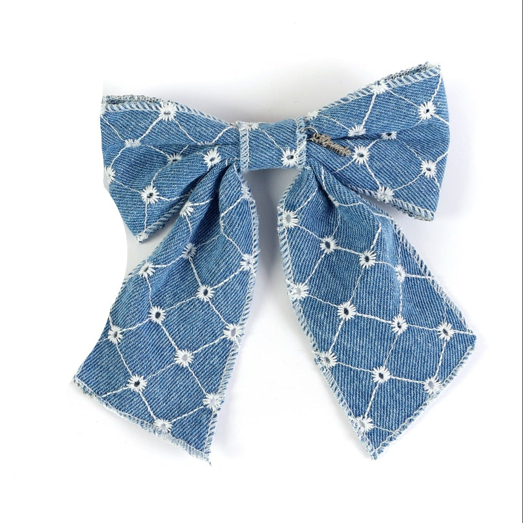 clip flower denim bow