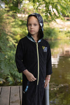 bathrobe postcard color trim half zip terry with hood