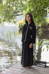 bathrobe 2 pc postcard color trim terry zip up and skirt