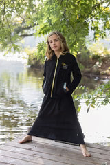 bathrobe 2 pc postcard color trim terry zip up and skirt