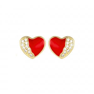 earring heart cz enamel stud