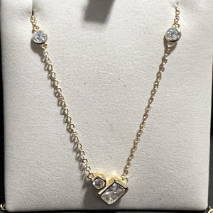 necklace round rectangle cz