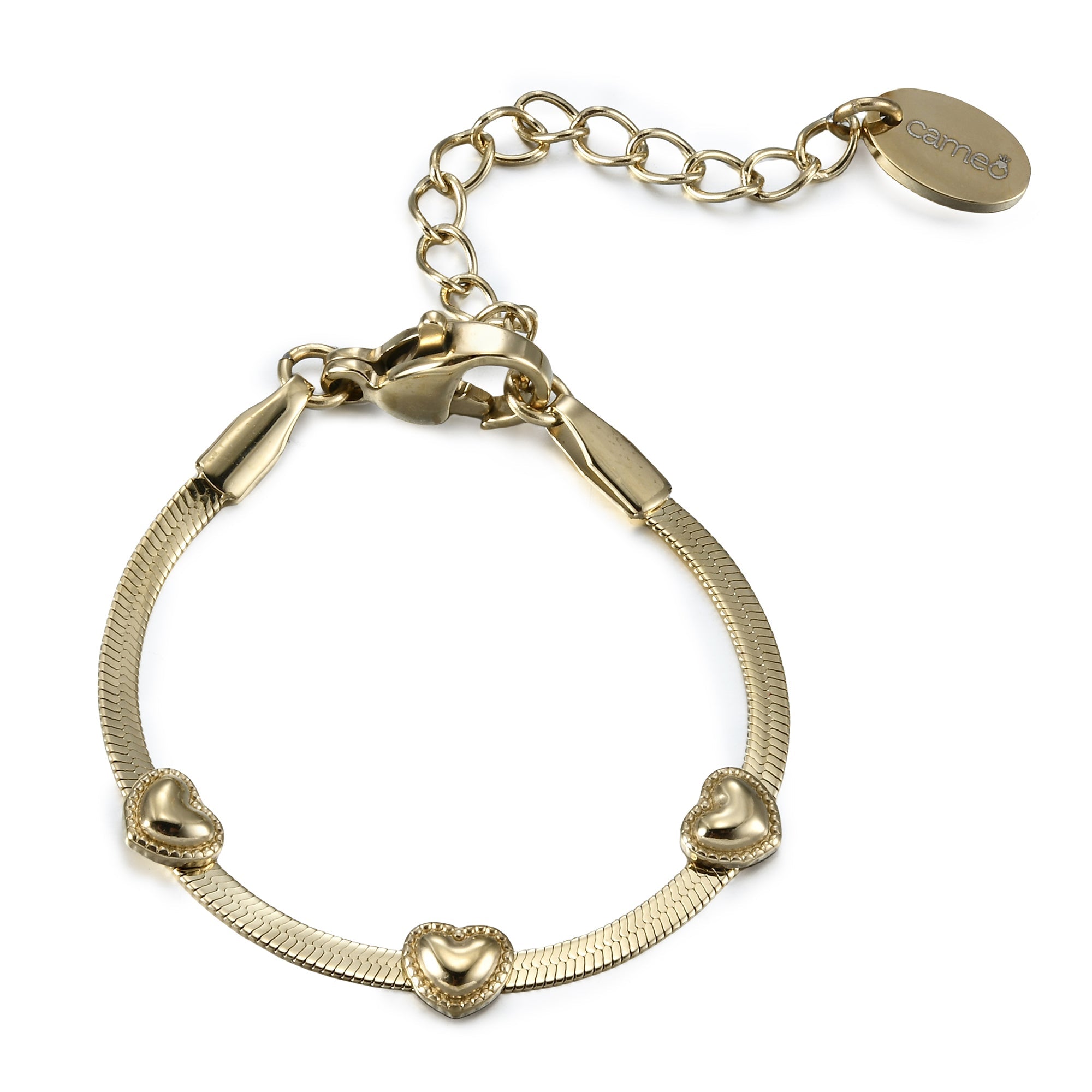 bracelet enamel puffed hearts on snake chain