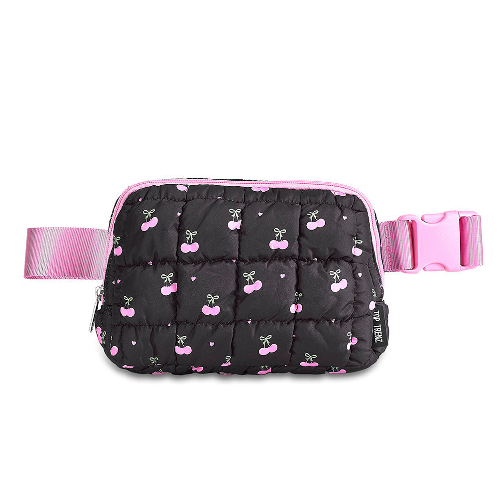 bag belt puffer scrunchie cherry pattern