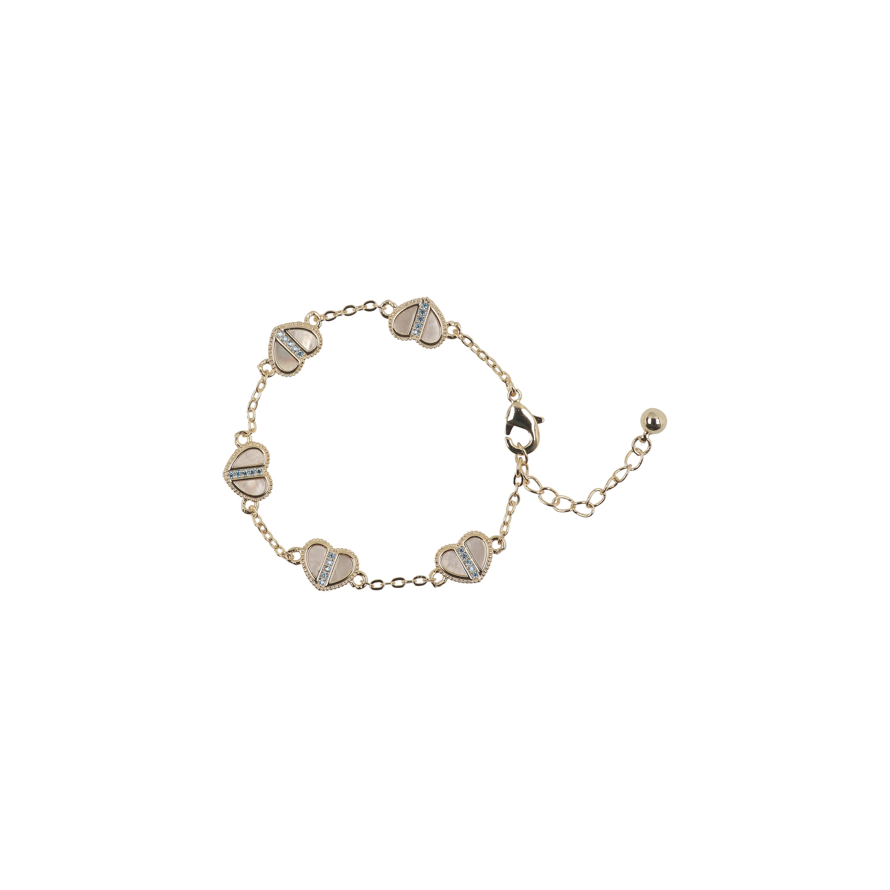 bracelet cz split mother of pearl heart