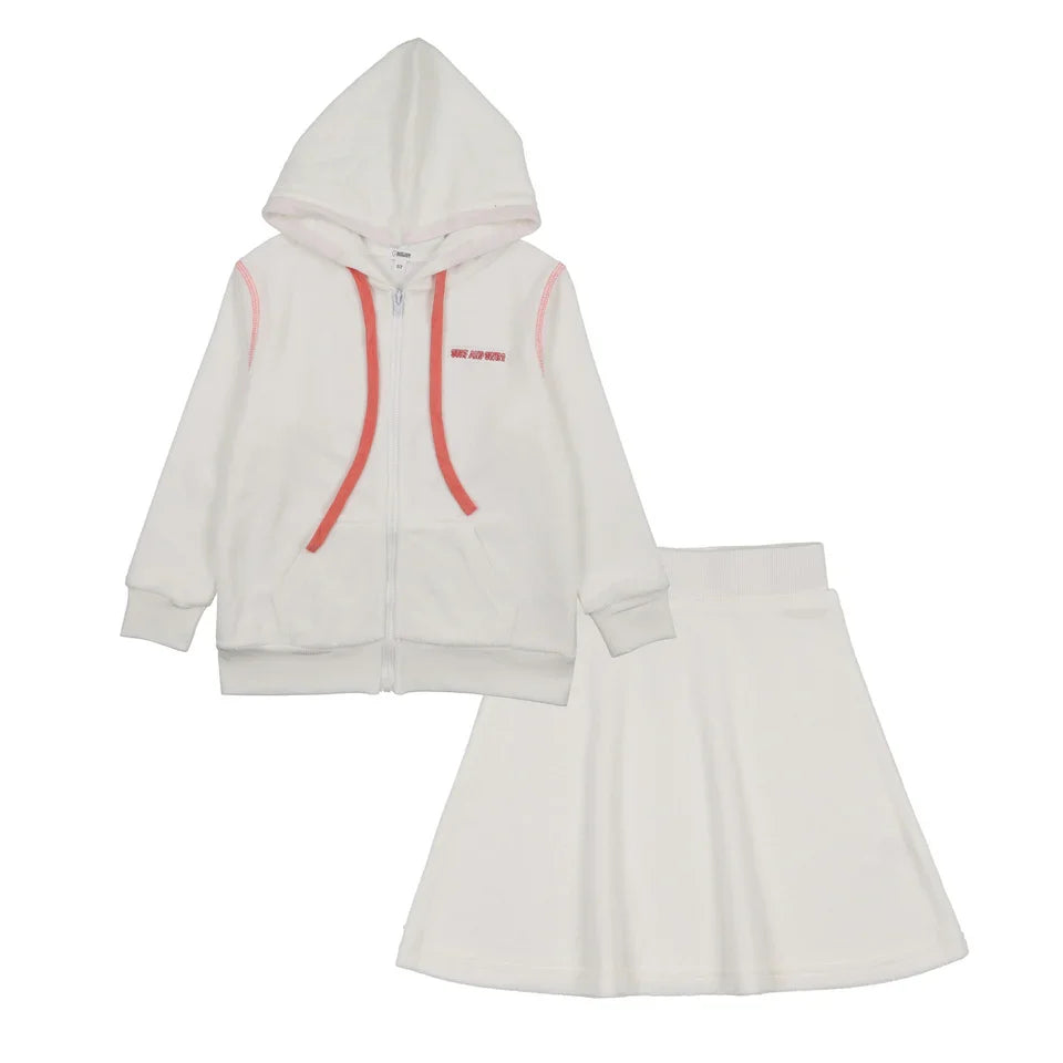 bathrobe 2 pc terry detail zip up and skirt