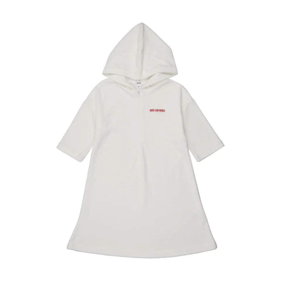 bathrobe 3/4 sleeve terry hooded with half zipper