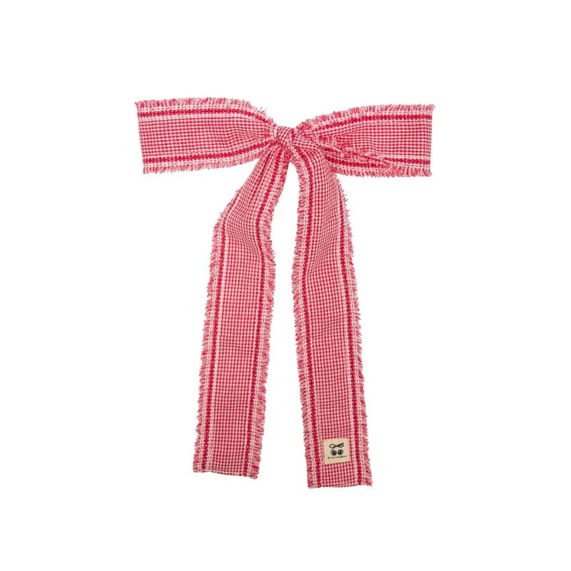 clip pin stripe and gingham with edge long bow