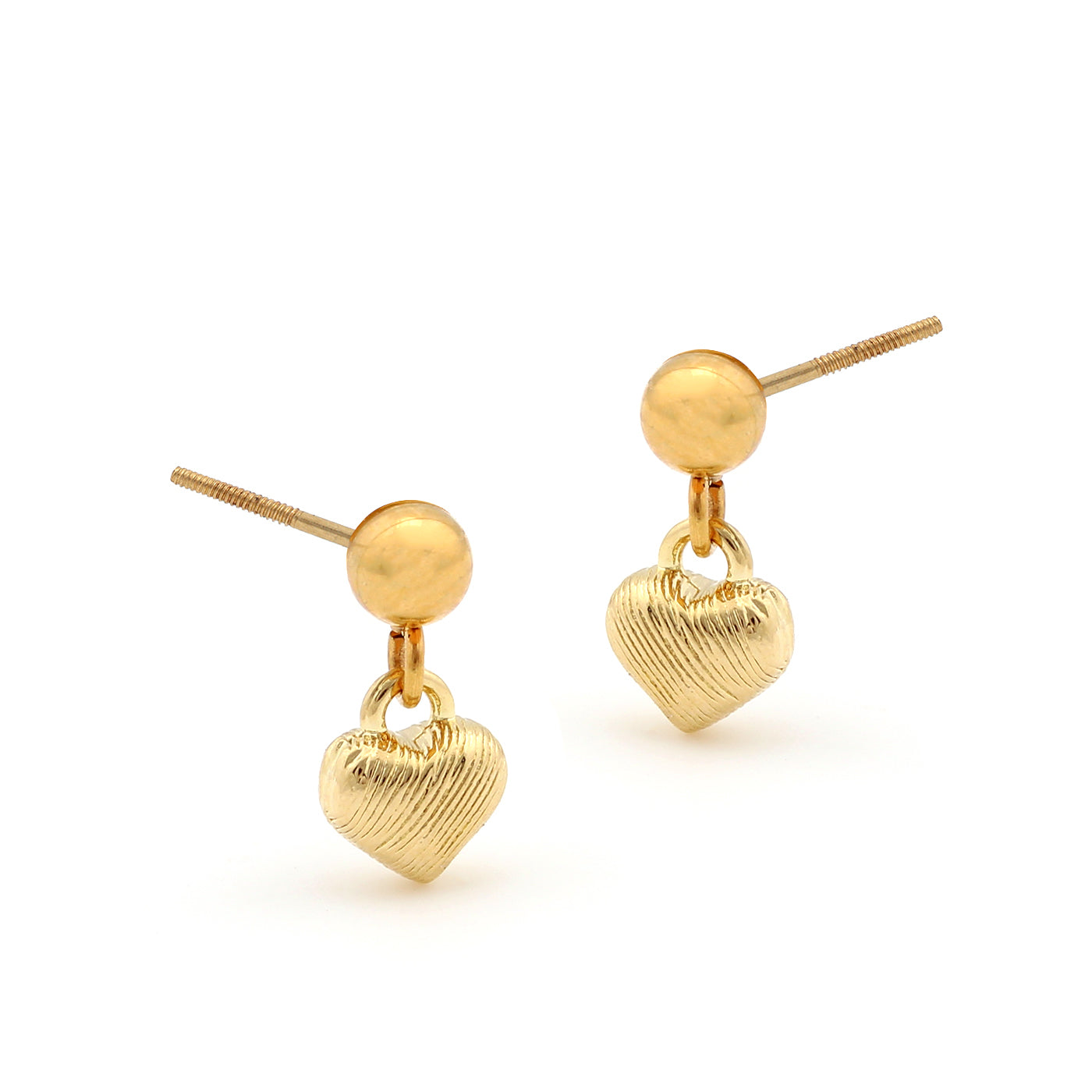 earring huggie line brushed gold puff heart