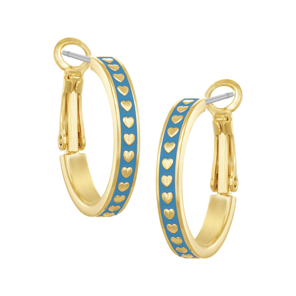 earring huggie gold hearts on enamel