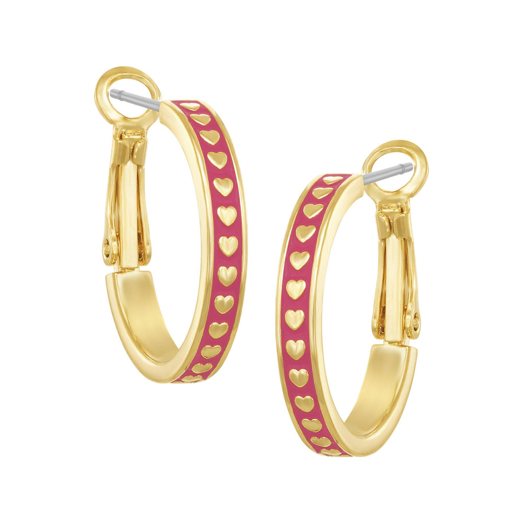 earring huggie gold hearts on enamel