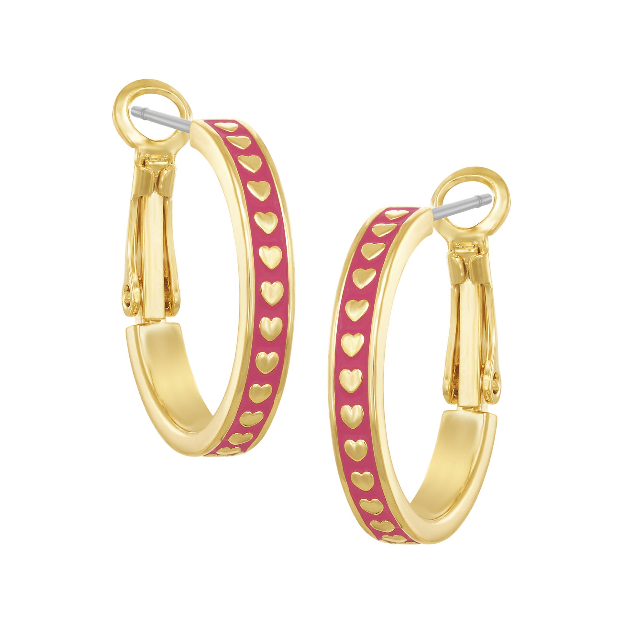 earring huggie gold hearts on enamel