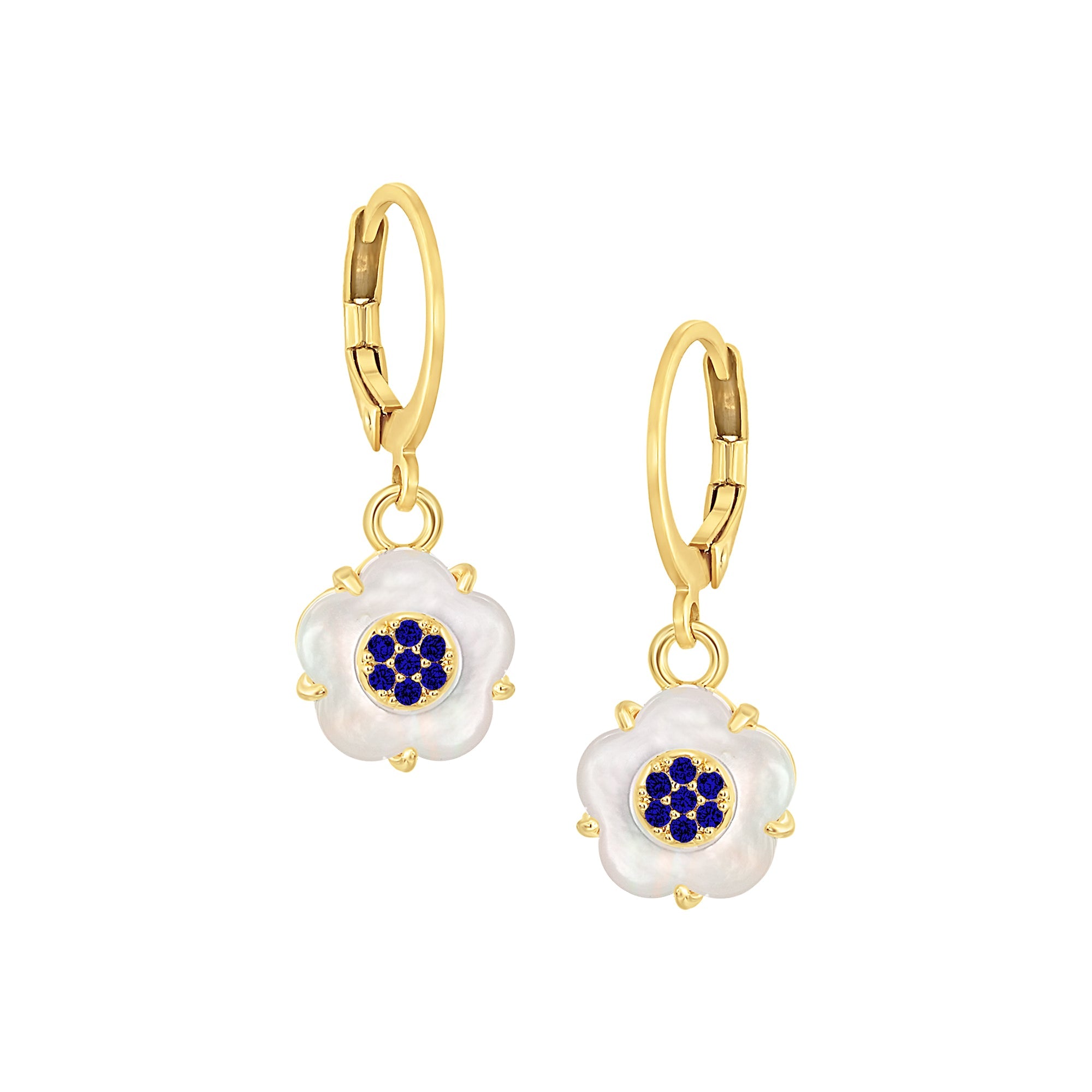 earring ball top sm cz filled mop flower