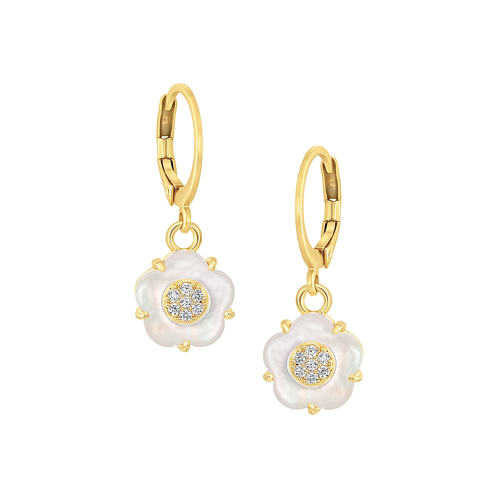earring ball top sm cz filled mop flower