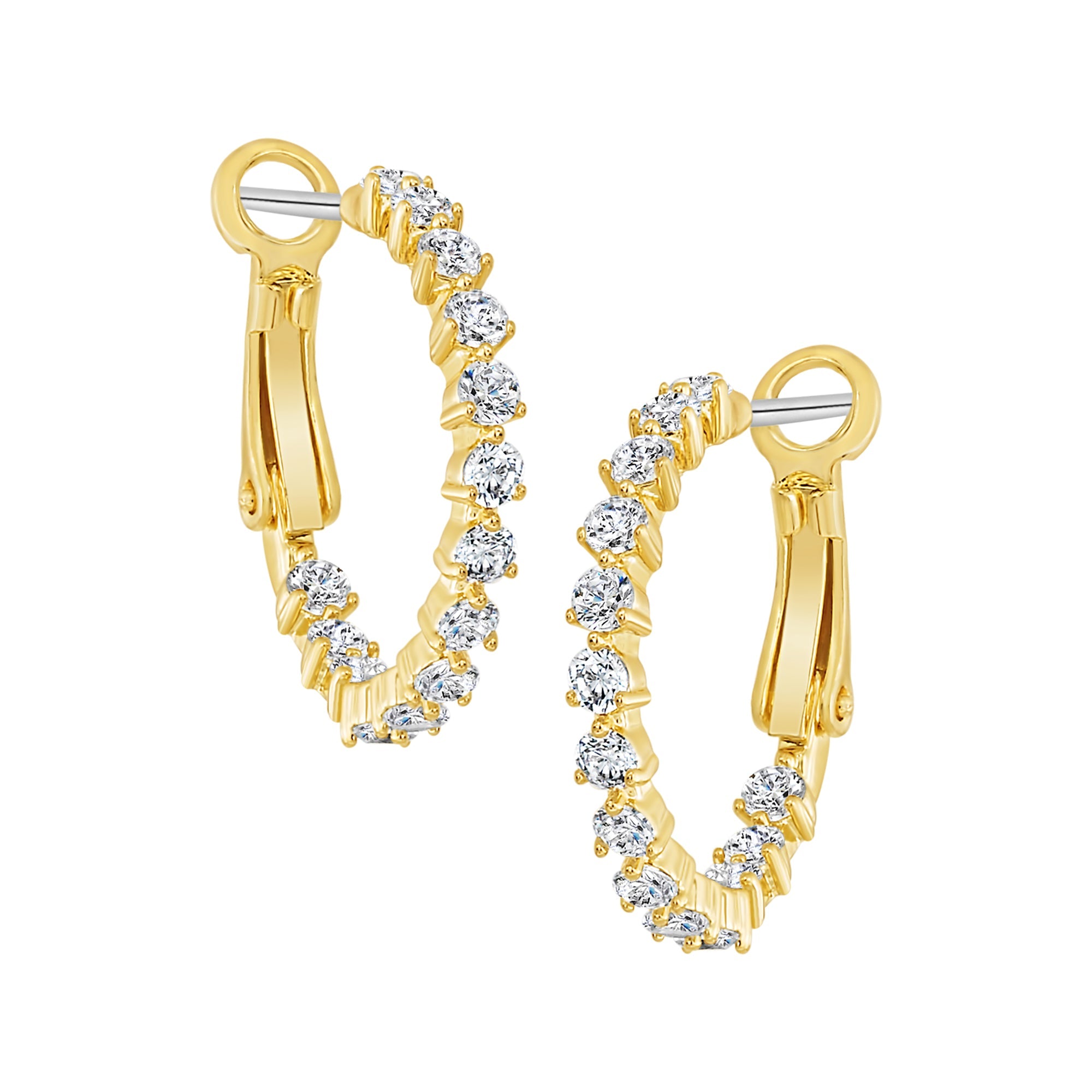 earring huggie three prong stone