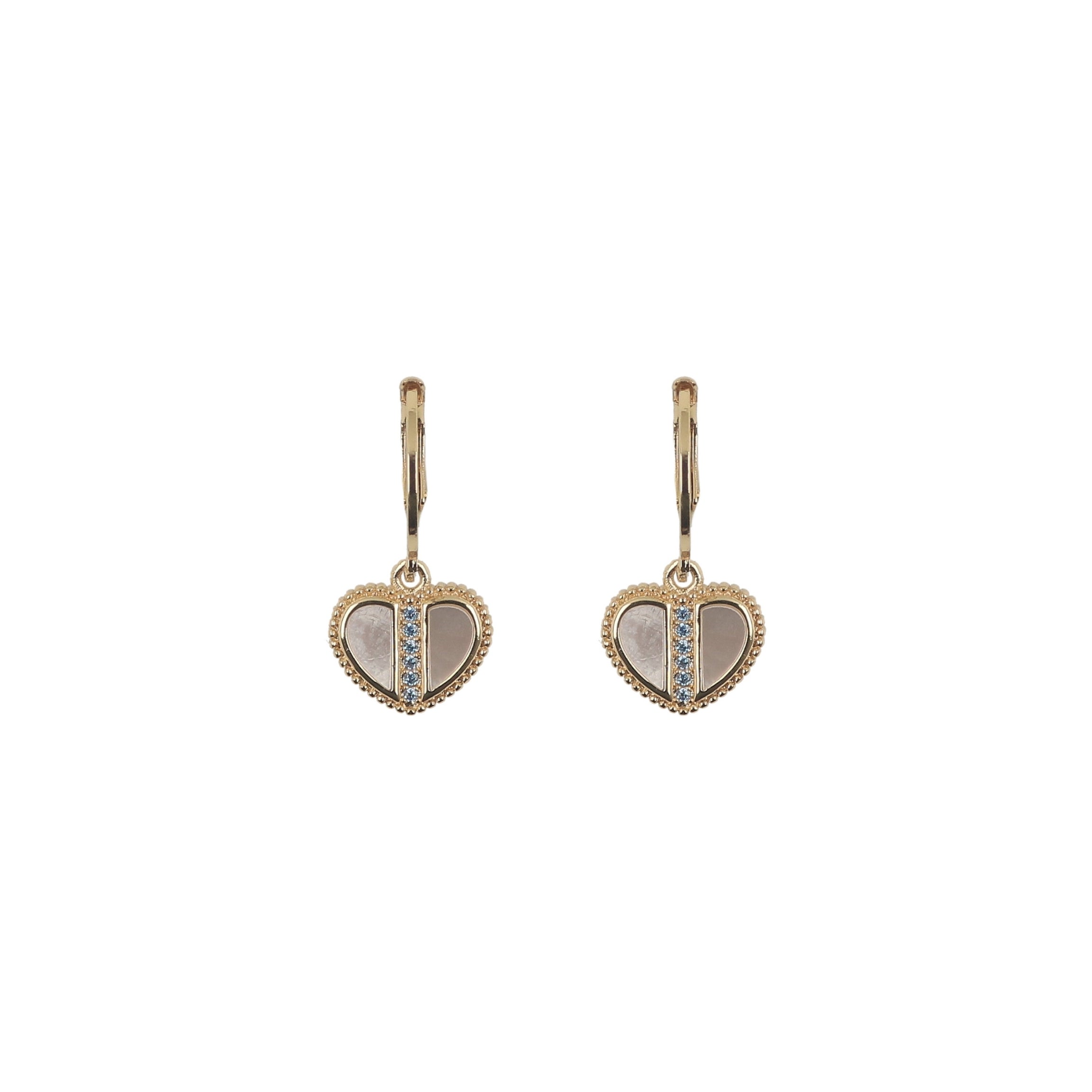 earring cz split mother of pearl heart