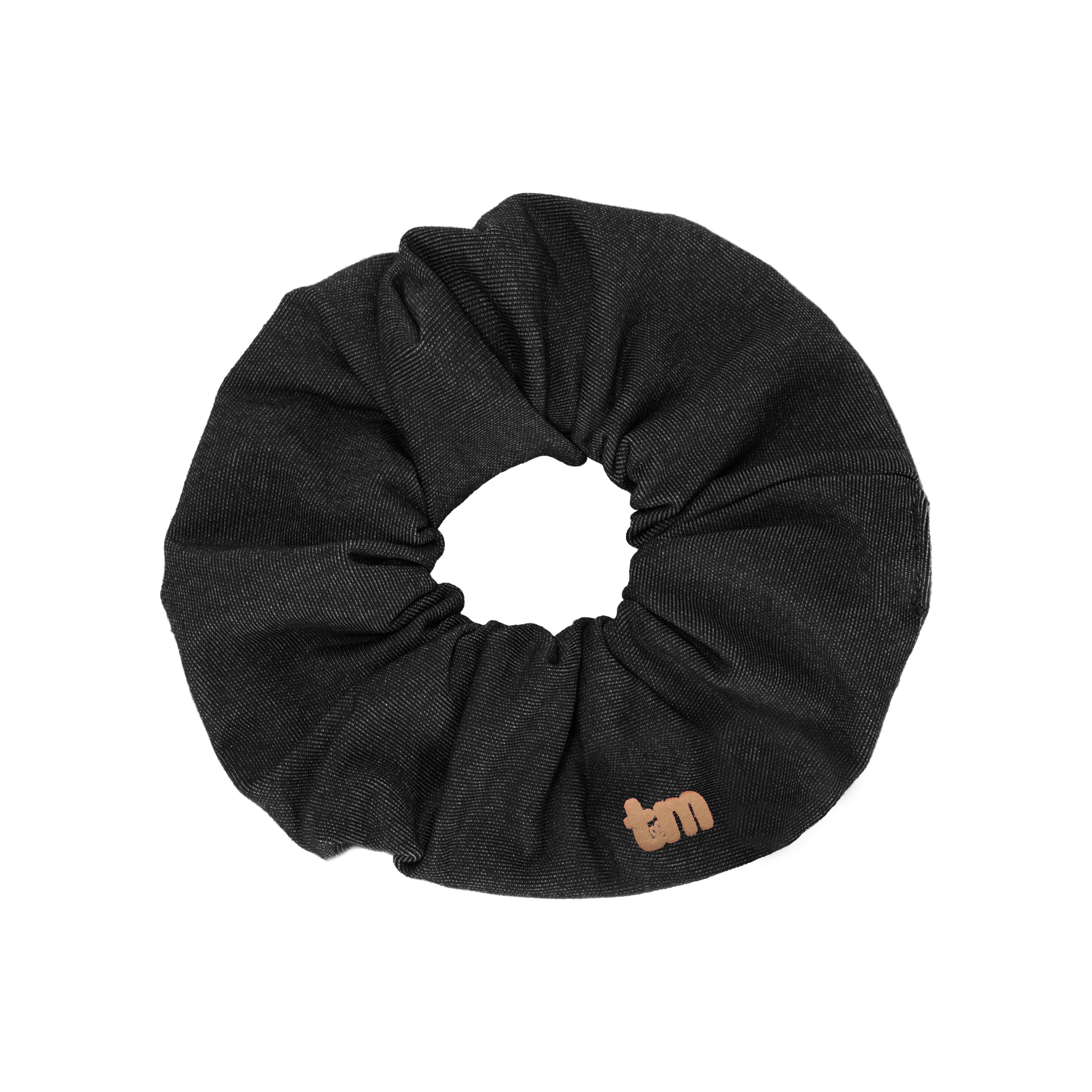 pony scrunchie denim luggage logo