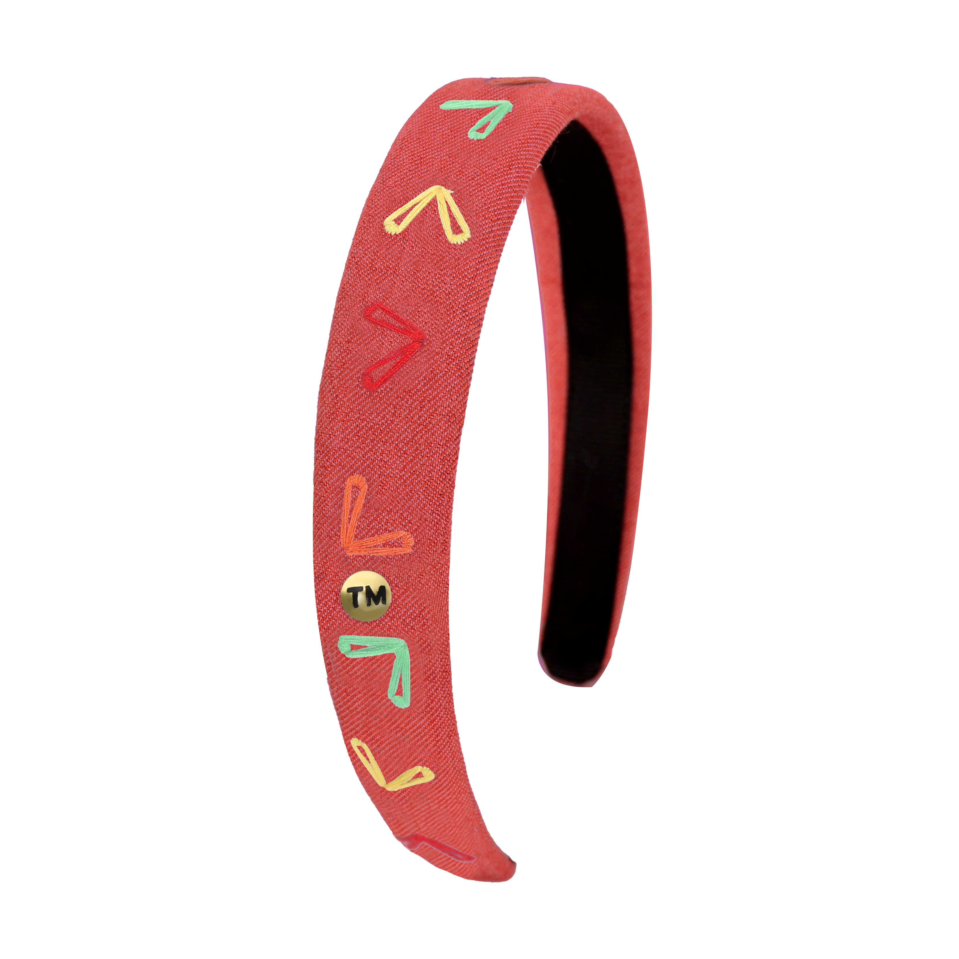 headband hard denim colored hearts embroidery