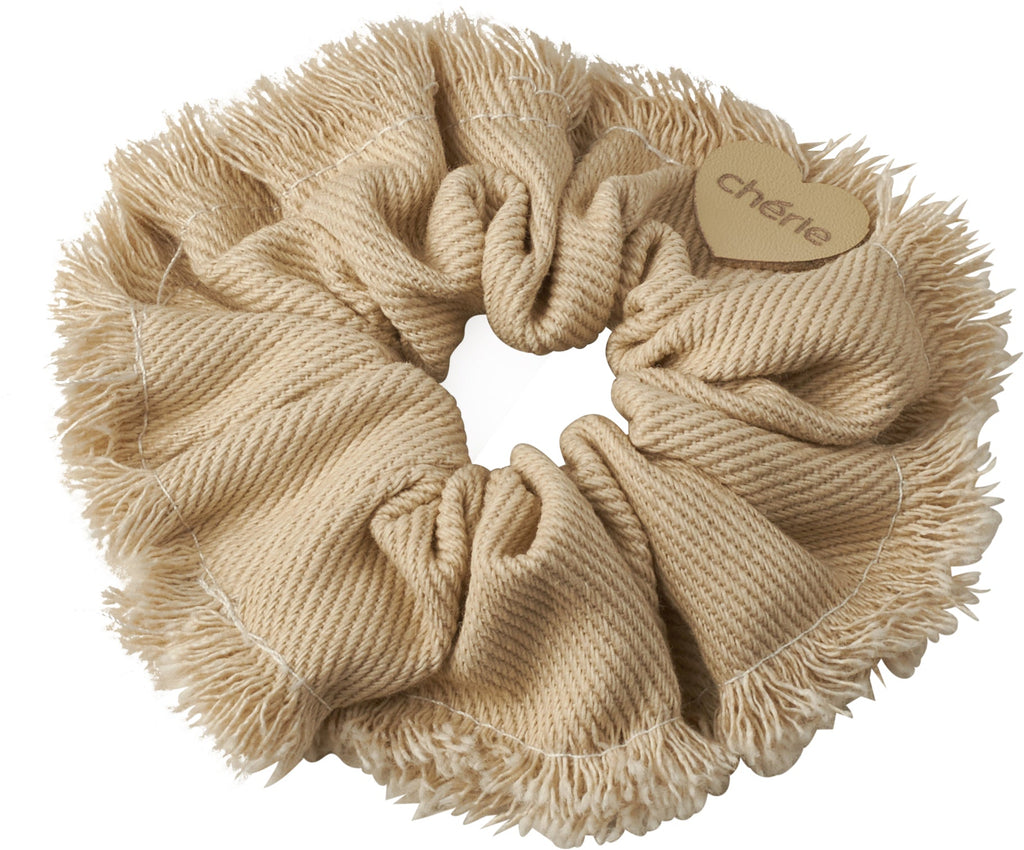 pony scrunchie denim fringe heart