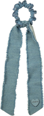 pony denim fringe heart ties