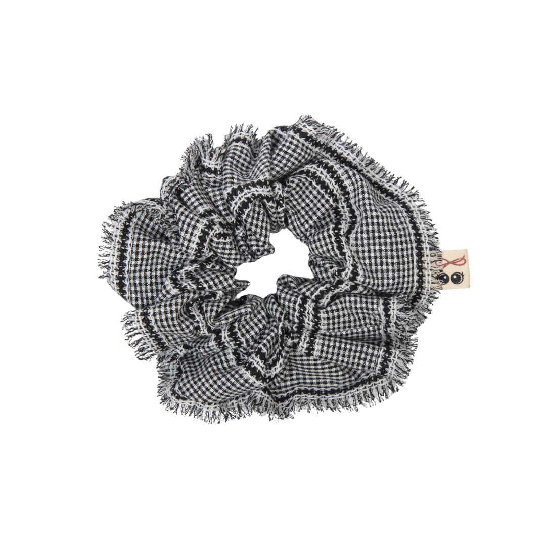 pony scrunchie pin stripe and gingham with edge