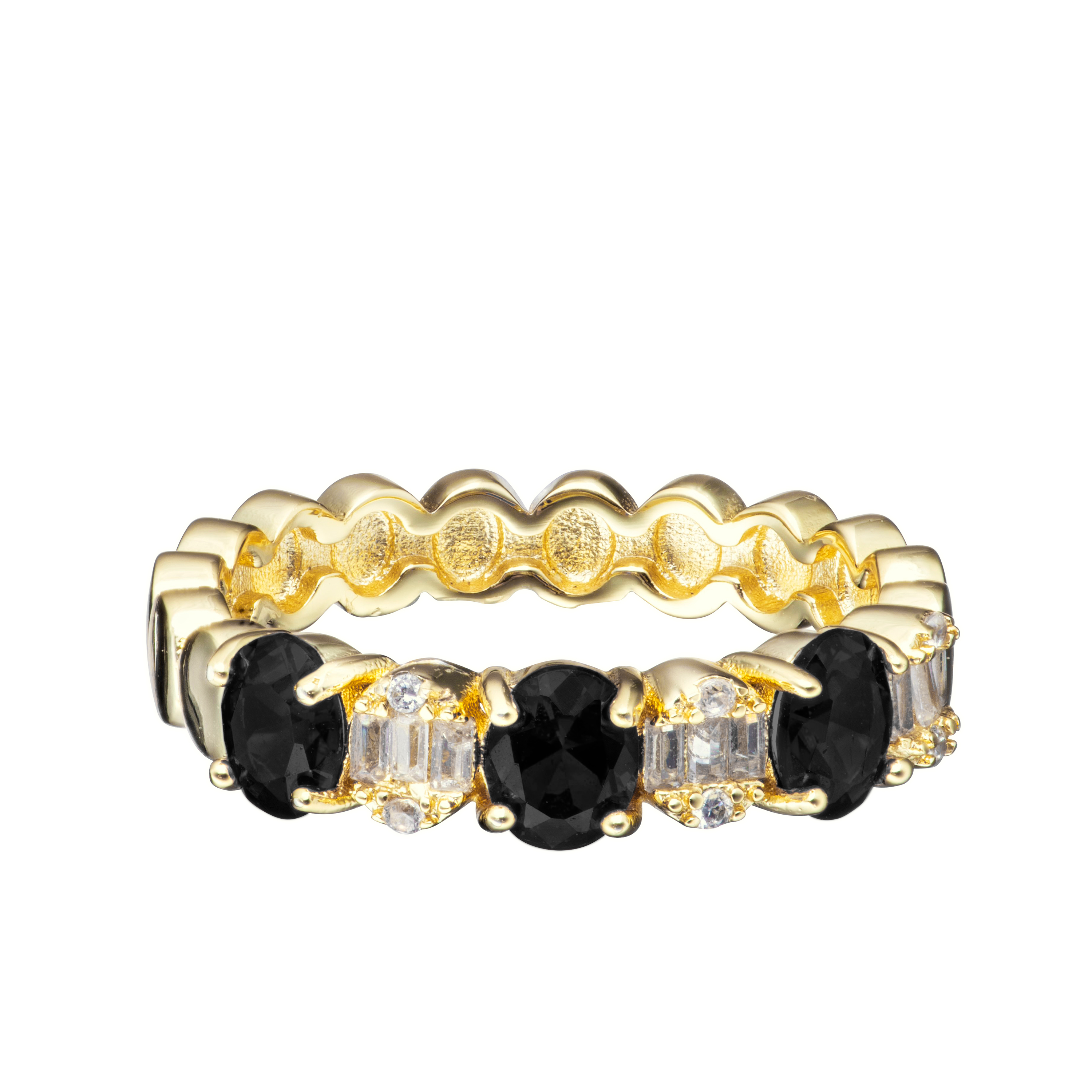ring gold oval center cz baguette alternating
