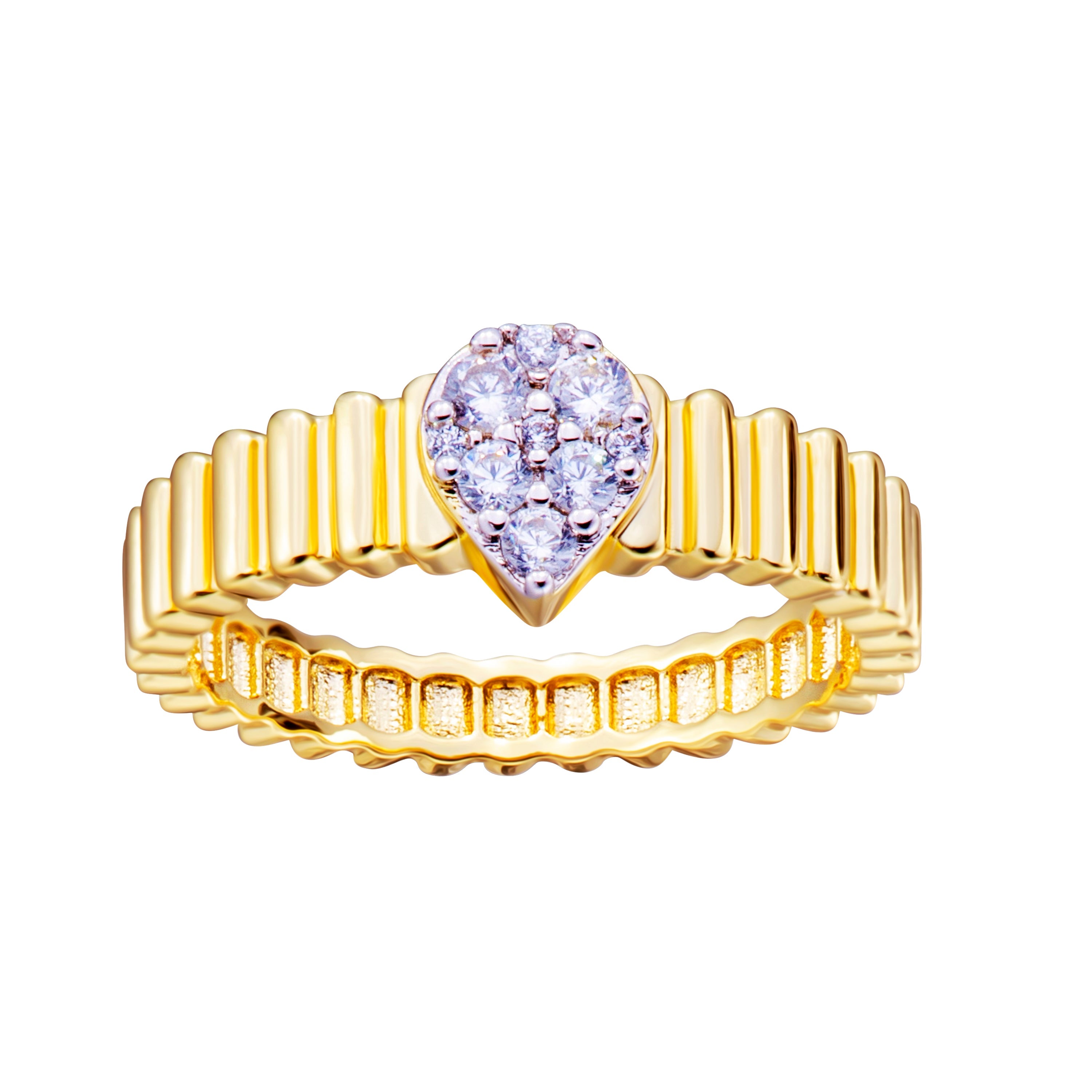 ring cz teardrop center ribbed