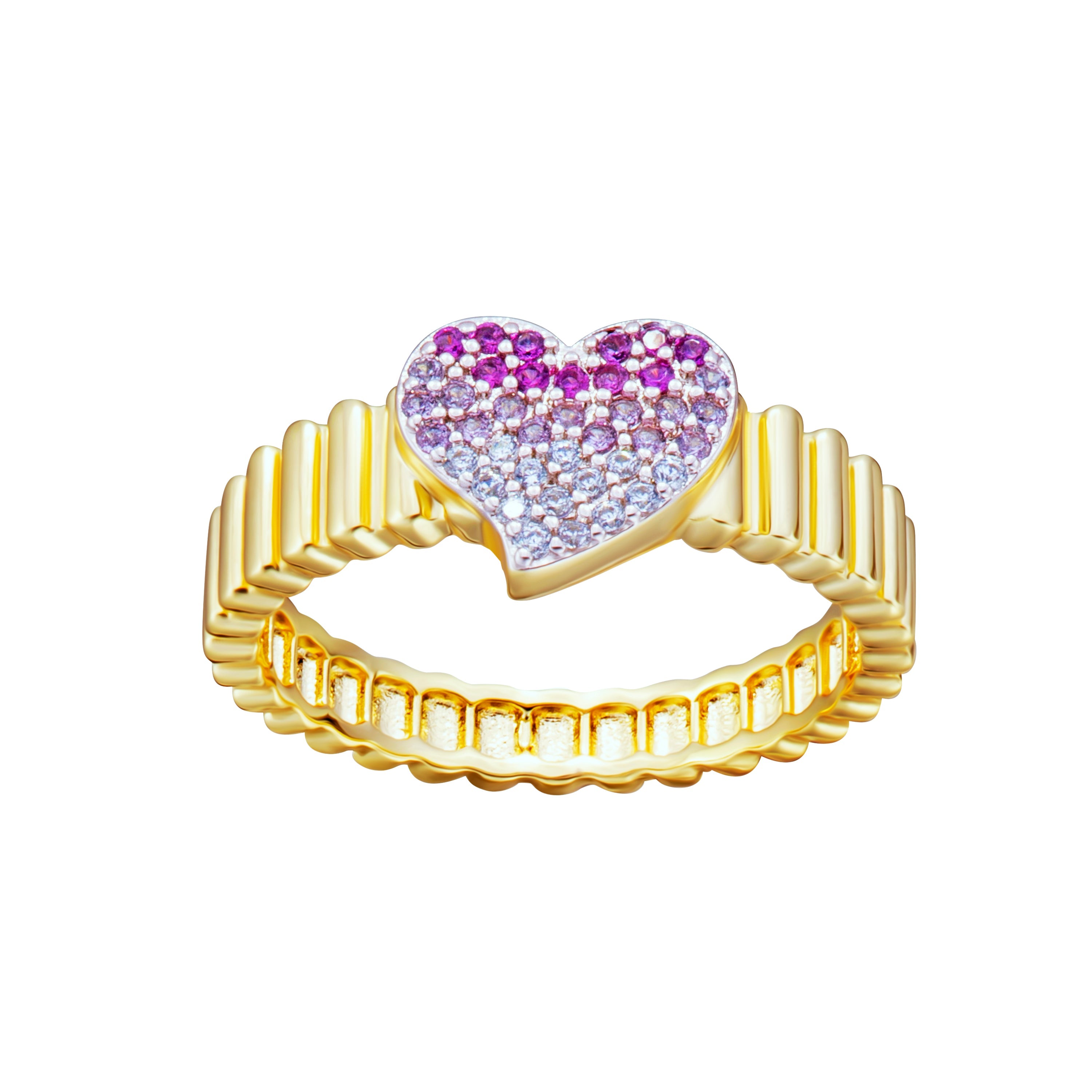 ring center gold cz tilted heart