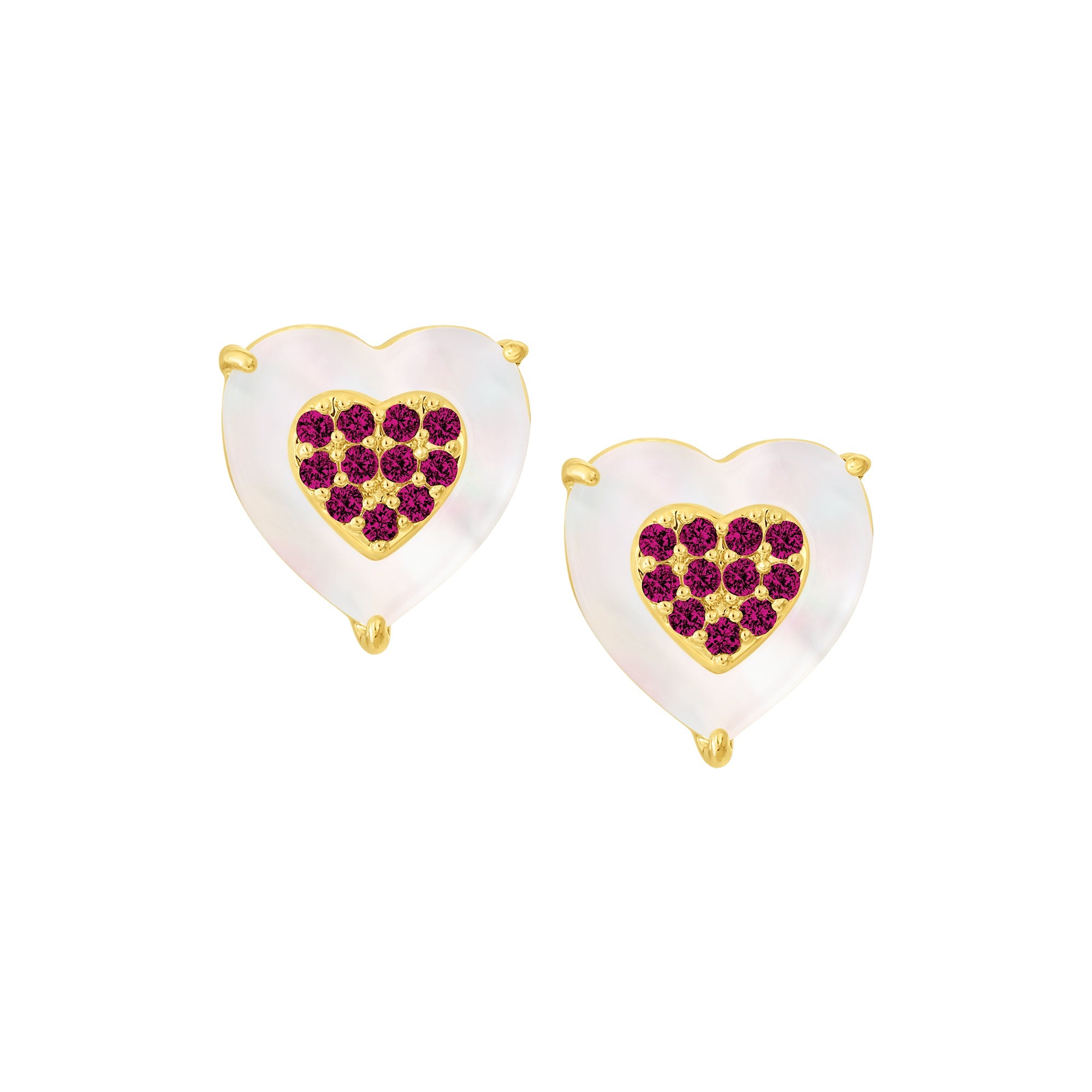 earring stud cz filled mop heart
