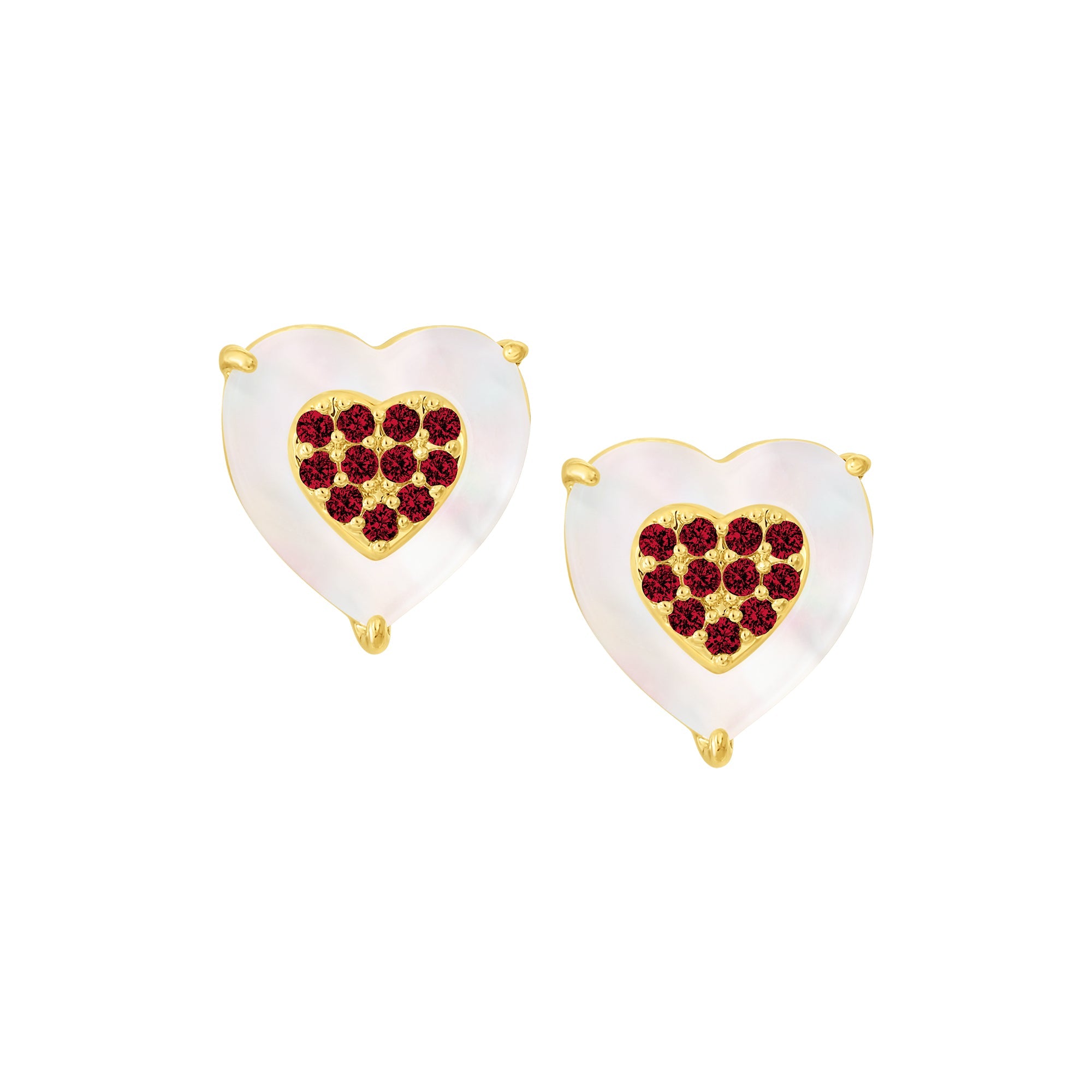 earring stud cz filled mop heart