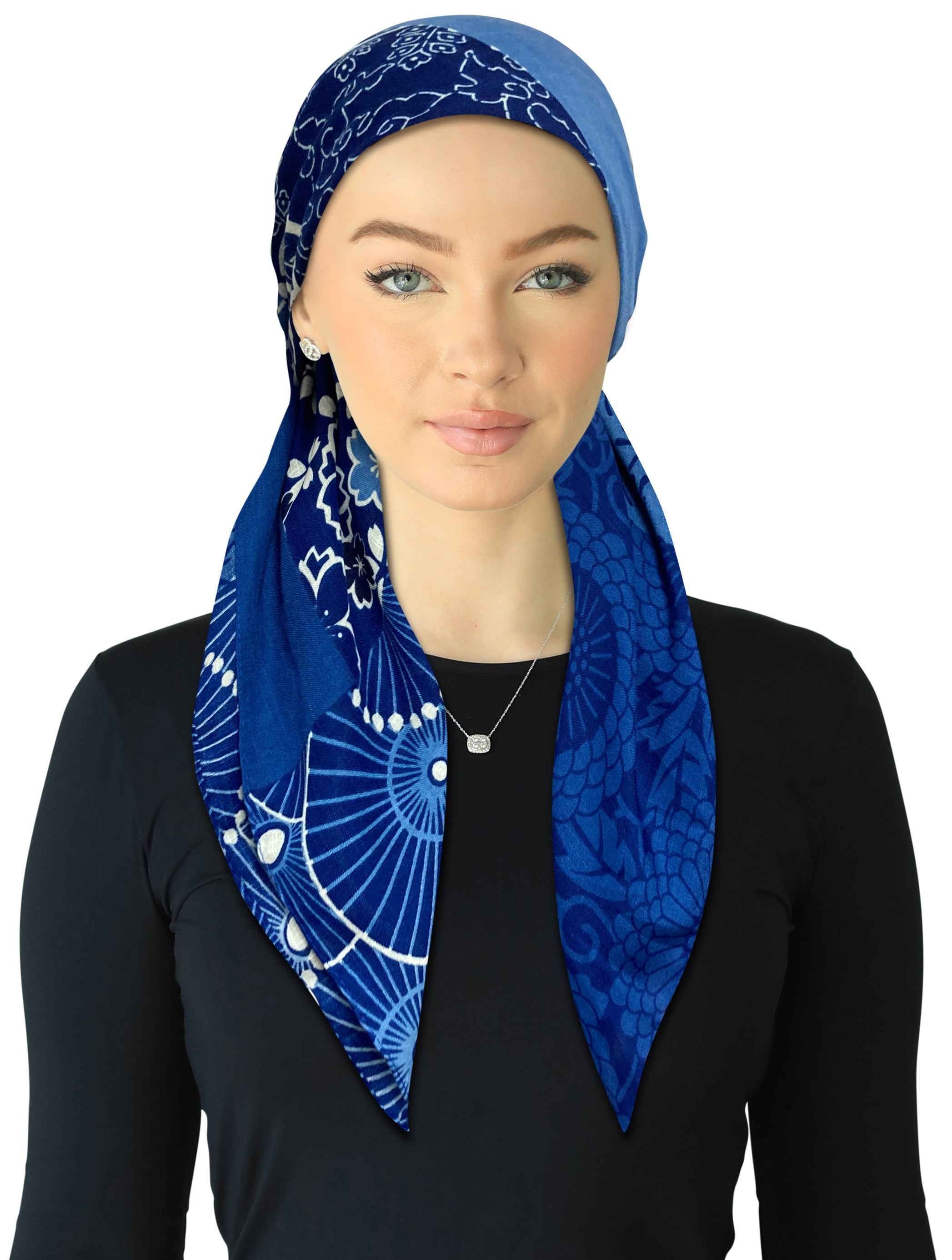 headscarf open blue flowers