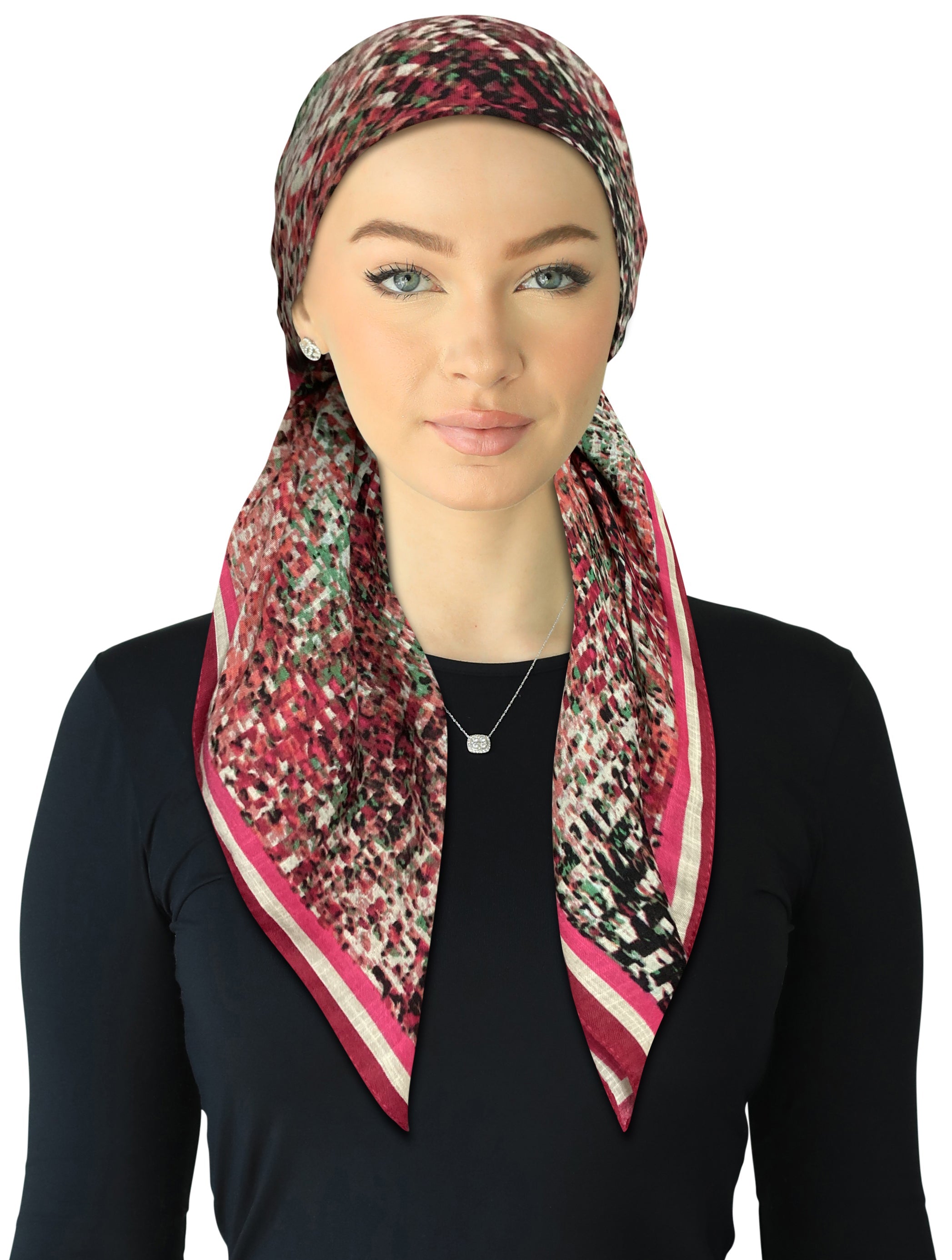 headscarf open print with berry edge