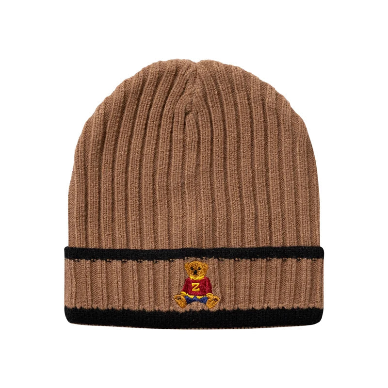 hat striped knit with teddy cuff