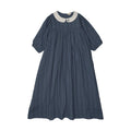 maxi dress 3/4 sleeve high waisted with embroidered collar